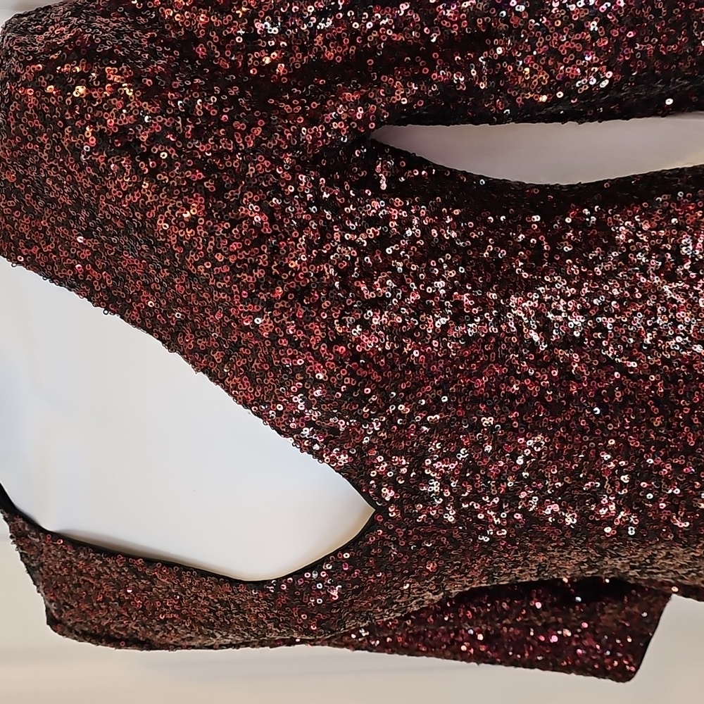 Sequin V-Neck Dress - Burgundy EXPRESS SIZE 0